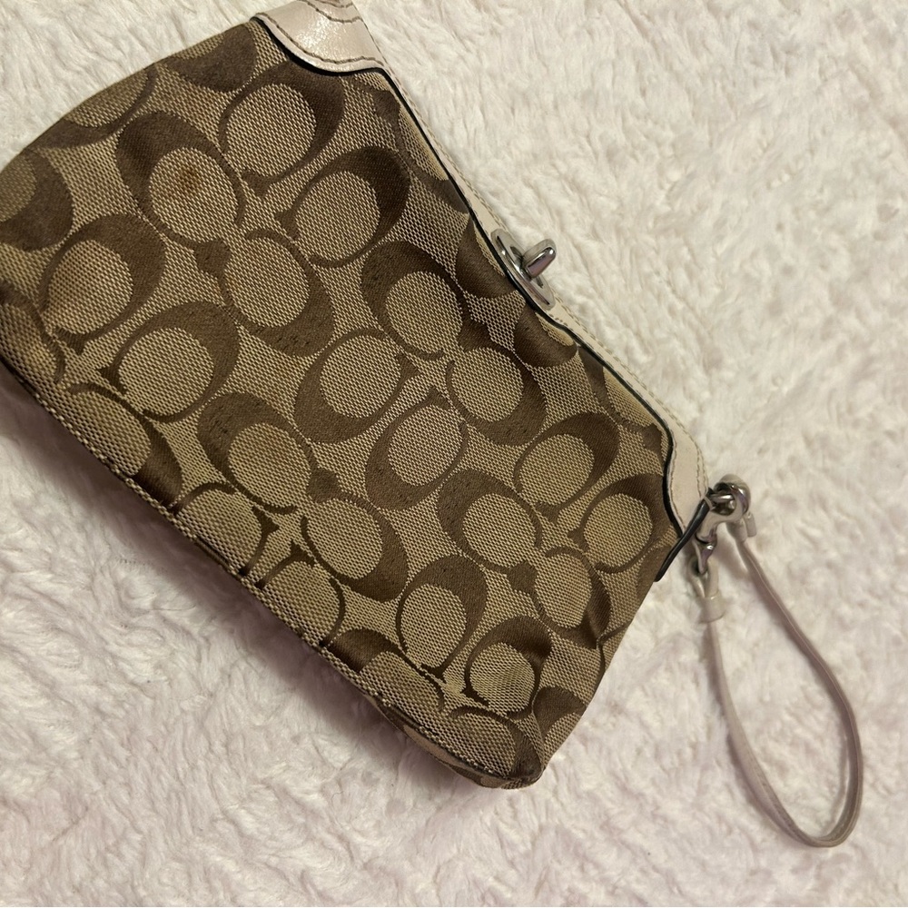 Coach Tan and Cream Signature Wristlet